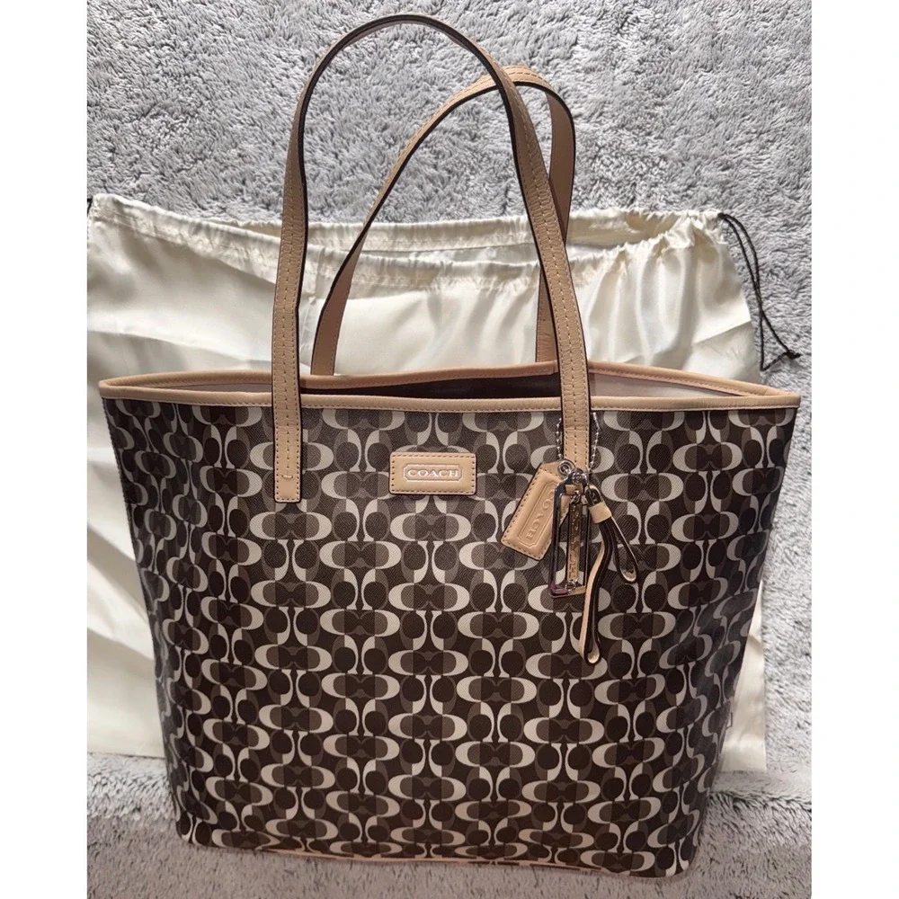 Coach 2013 Park Metro Splt Signature Tote Brown Tan Leather Trim F25673 NWT Read - Picture 2 of 16